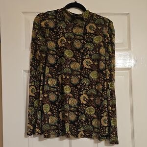 Jane and Delancey Green and Brown Floral Blouse